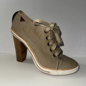 Diesel Ex-Cute Khaki Sneaker Heels 8-8.5* Canvas Shoes Pumps Lace-up Retail $132